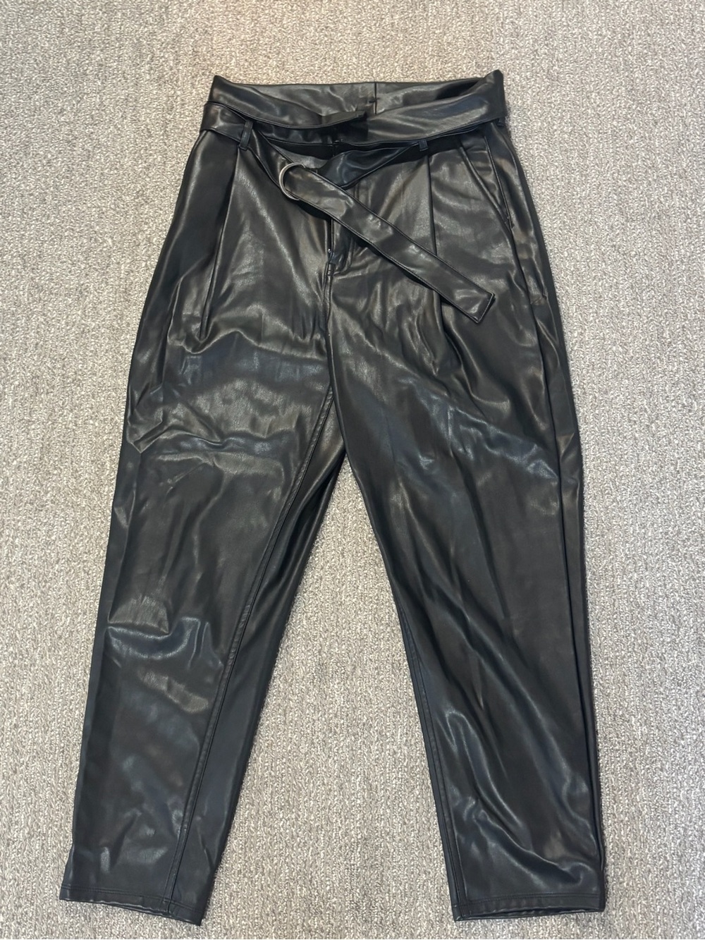 High-Waist Faux Leather Ankle Pants with Self-Tie Belt - Black/Nordstrom